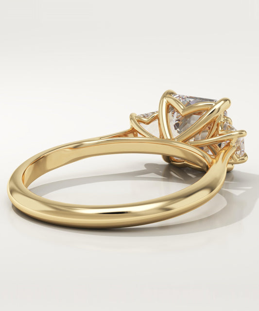 1.75 CT Asscher Cut Three Stone Moissanite Engagement Ring