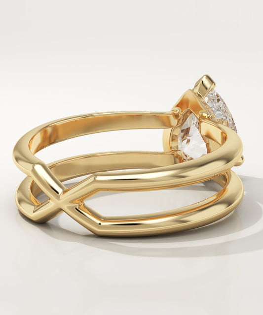 Pear Cut Double Shank Hidden Halo Lab-Grown Diamond Engagement Ring