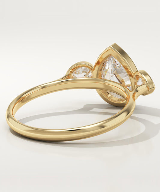 1.5 CT Pear Cut Three Stone Bezel Moissanite Engagement Ring