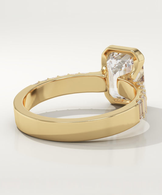 2 CT Emerald Cut Half Bezel Pave Moissanite Engagement Ring