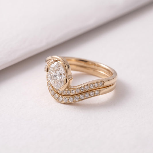 1.5 CT Oval Cut Classic Semi Pave Lab-Grown Diamond Bridal Set