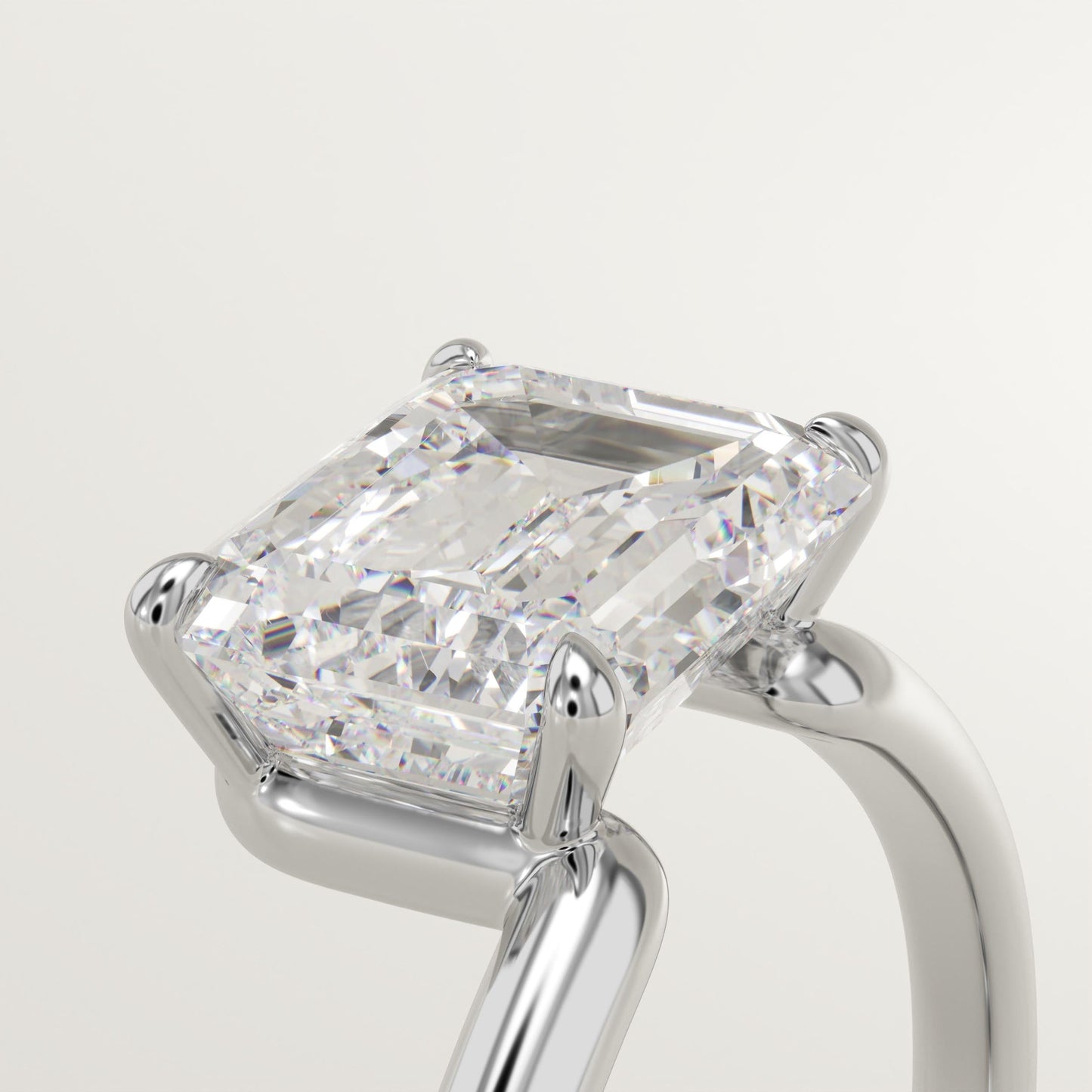 2 CT East West Emerald Cut Solitaire Moissanite Engagement Ring