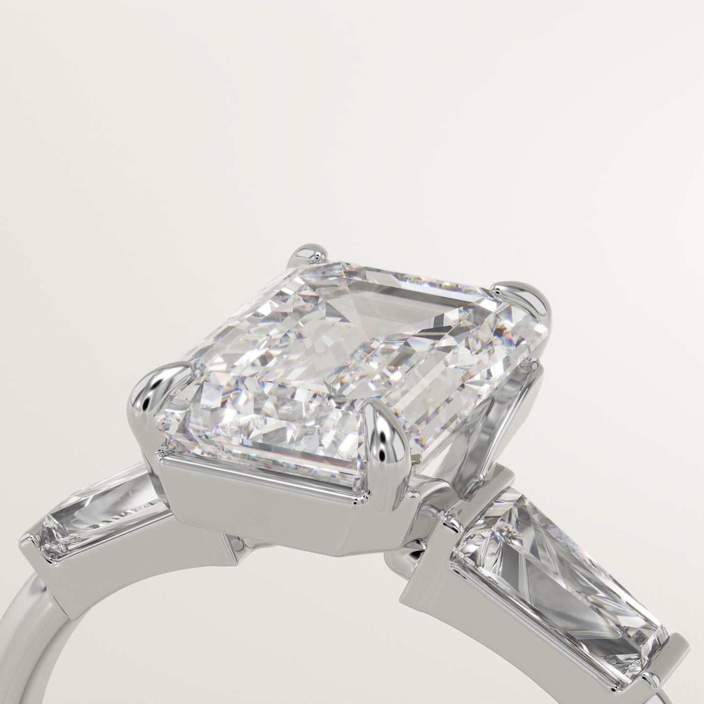 2 CT Emerald Cut Three Stone Moissanite Engagement Ring