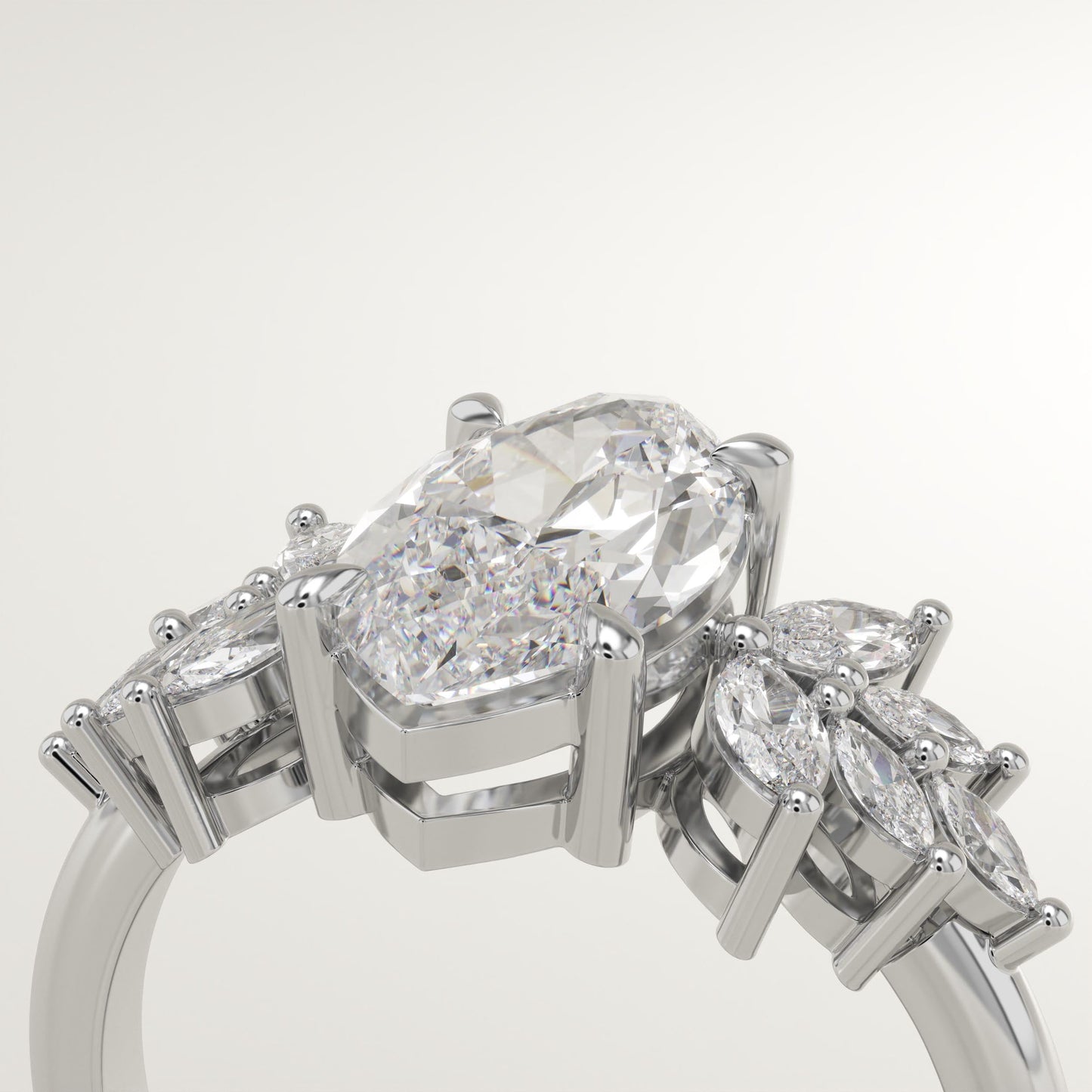 Marquise Cut Cluster Lab-Grown Diamond Engagement Ring
