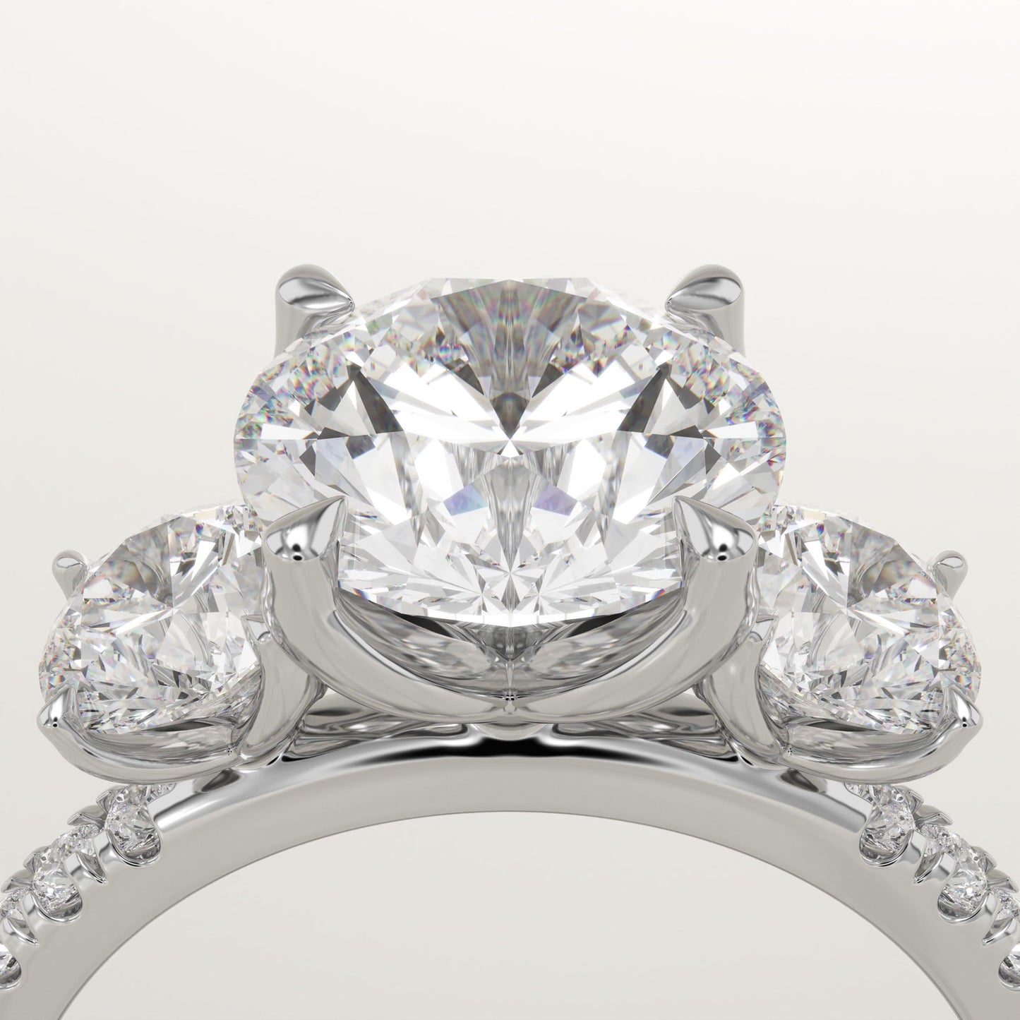 Round Cut Three Stone & Pave Lab-Grown Diamond Engagement Ring