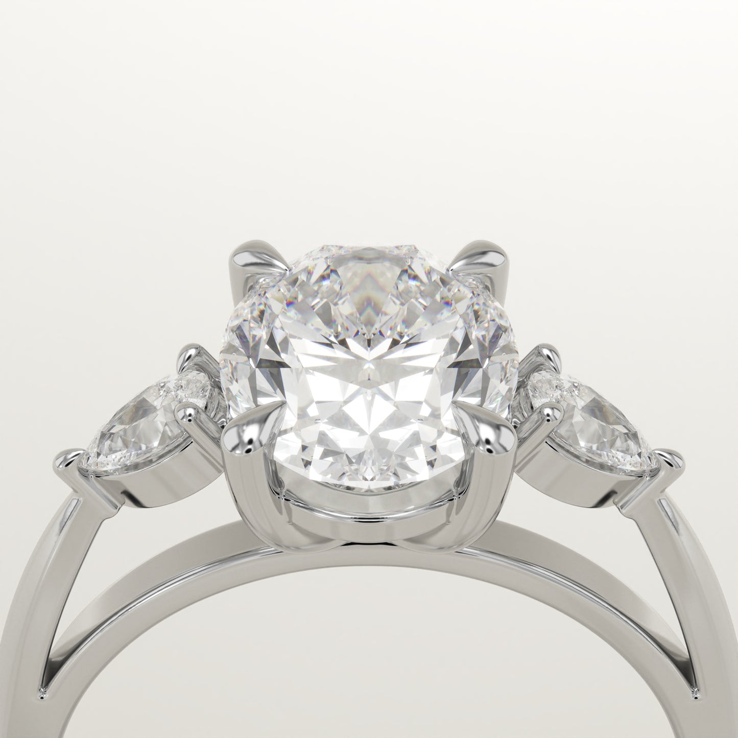2 CT Oval Cut Moissanite Three Stone Engagement Ring (US Size 5.25 Ready To Ship)