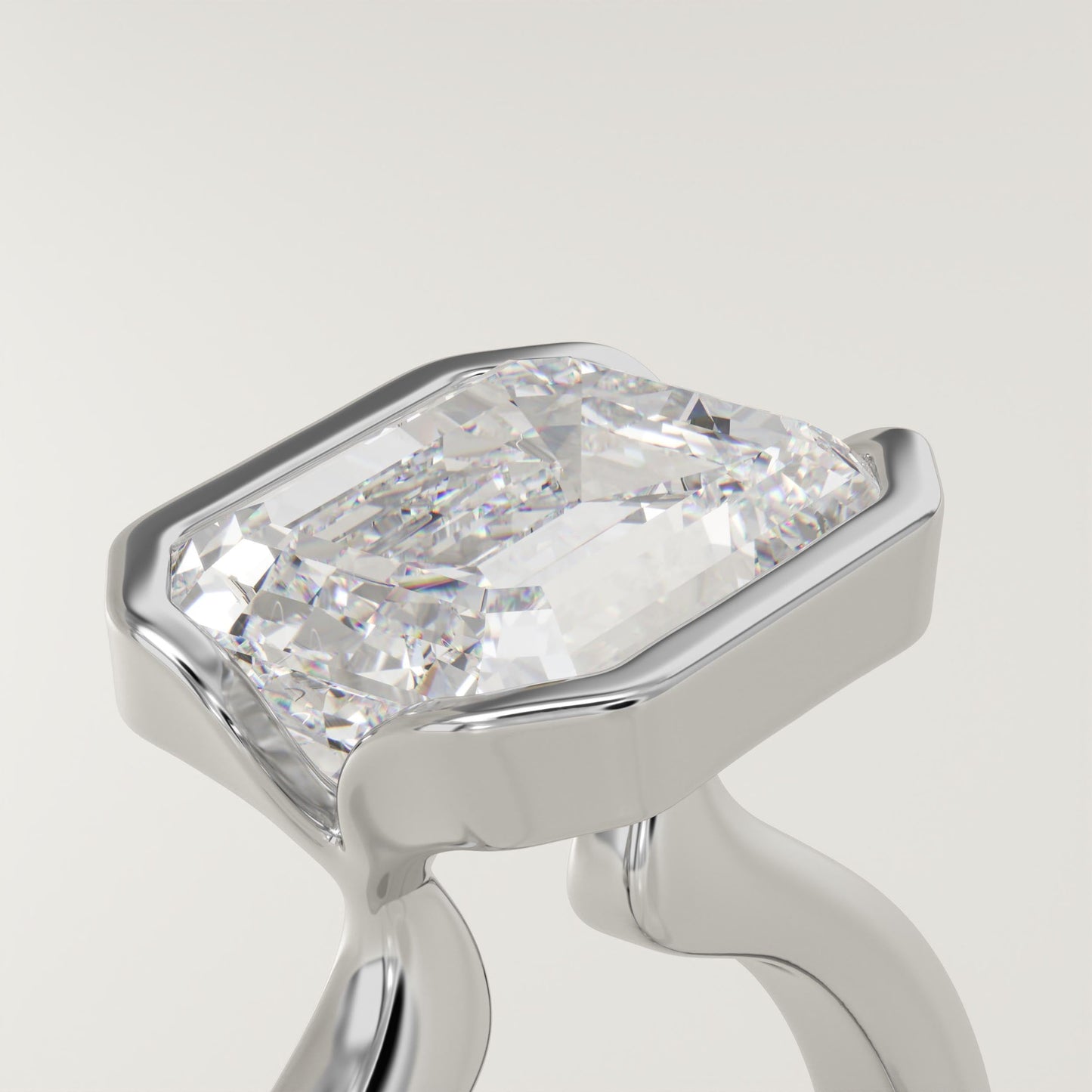 East West Emerald Cut Half Bezel Lab-Grown Diamond Engagement Ring