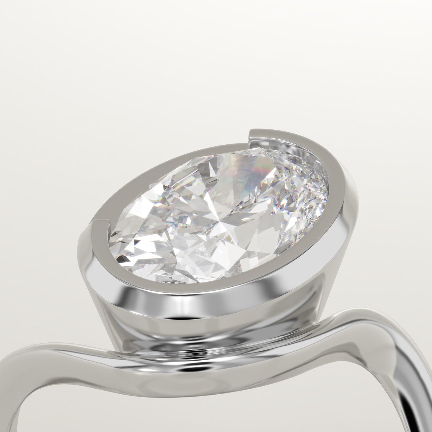 Oval Cut Half Bezel Waved Lab-Grown Diamond Engagement Ring