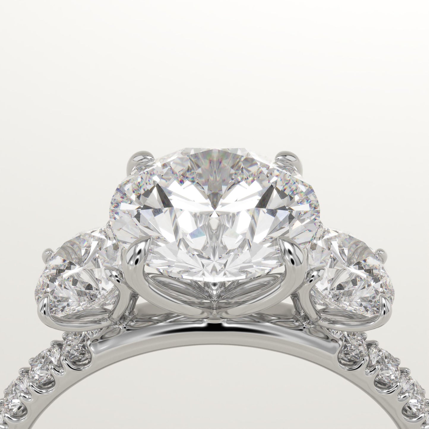 Round Cut Three Stone Pave Lab-Grown Diamond Engagement Ring