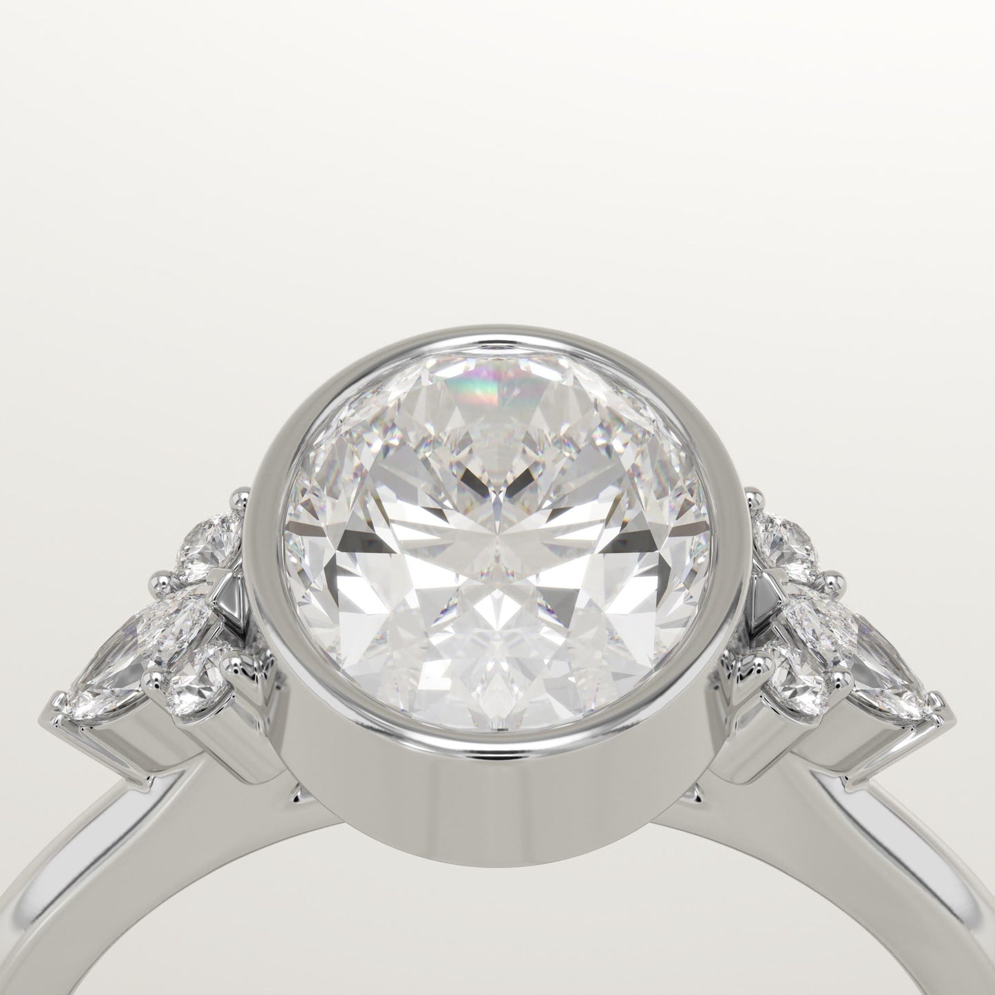 Oval Cut Bezel & Cluster Lab-Grown Diamond Engagement Ring