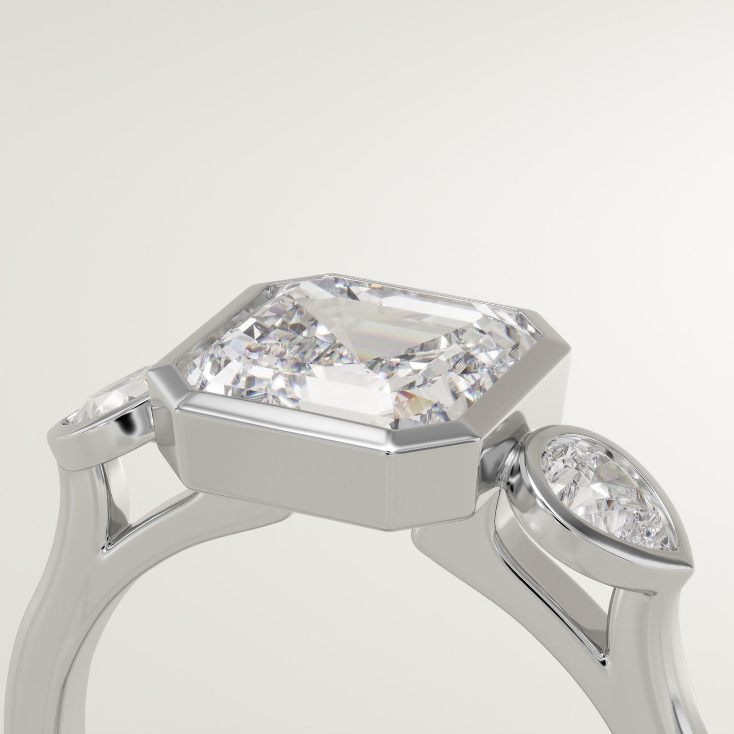 Asscher Cut Three Stone Lab-Grown Diamond Engagement Ring