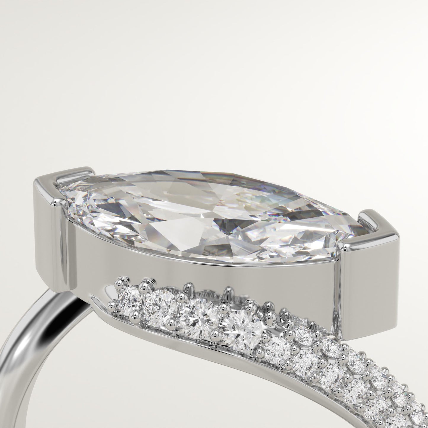 East West Marquise Cut Swirl Pave Lab-Grown Diamond Engagement Ring