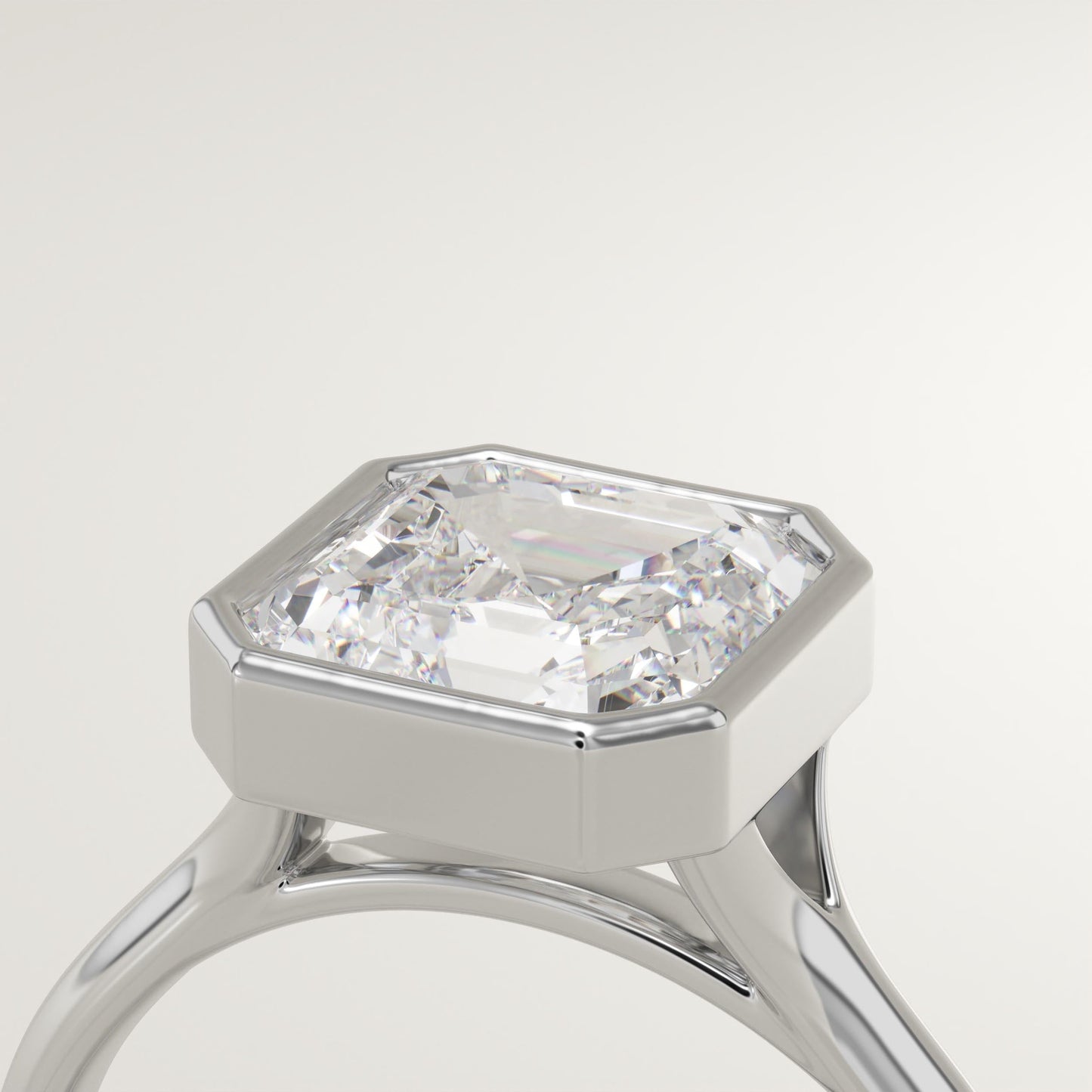 Asscher Cut Bezel Split Shank Lab-Grown Diamond Engagement Ring