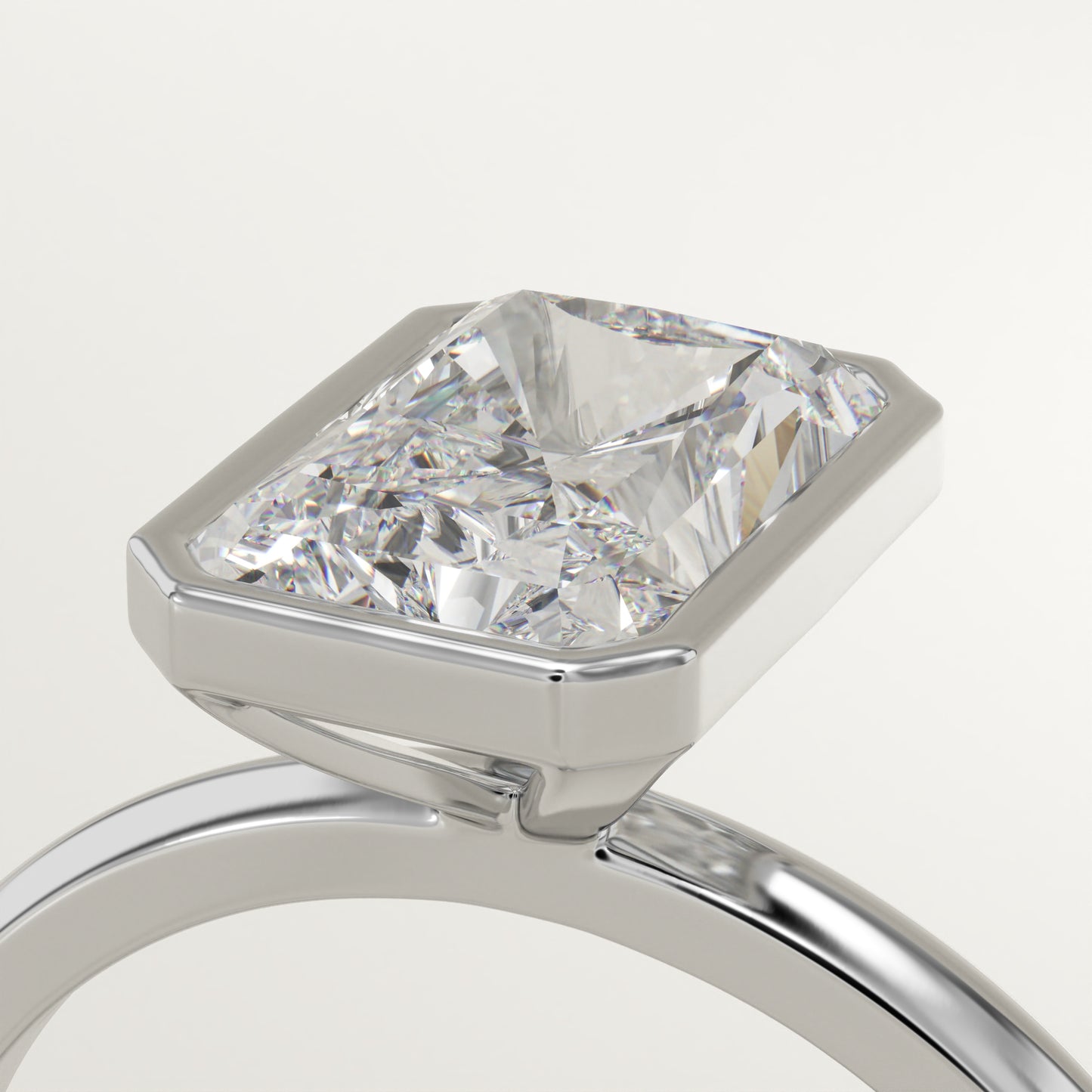 1.50 CT Radiant Cut Moissanite Bezel Engagement Ring (US Size 8 Ready To Ship)