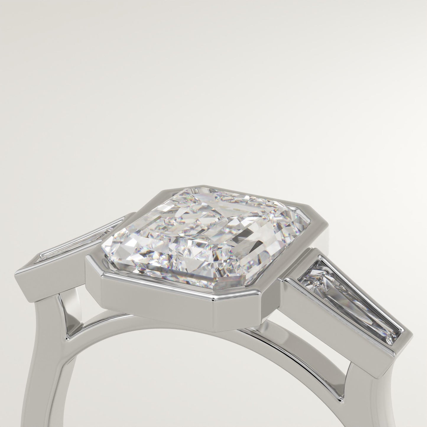 Emerald Cut Bezel Three Stone Lab-Grown Diamond Engagement Ring