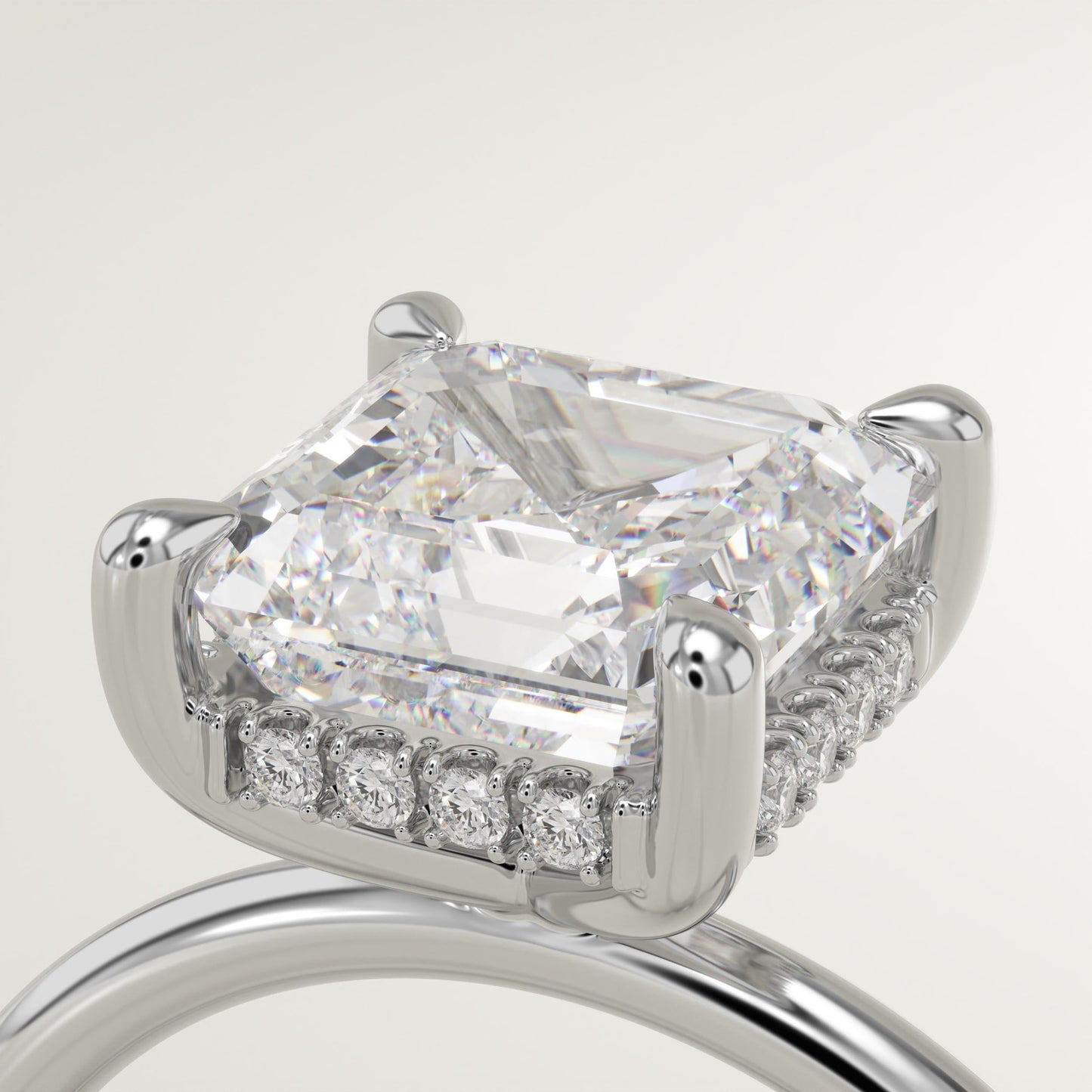 2.25 CT Asscher Cut Hidden Halo Moissanite Engagement Ring