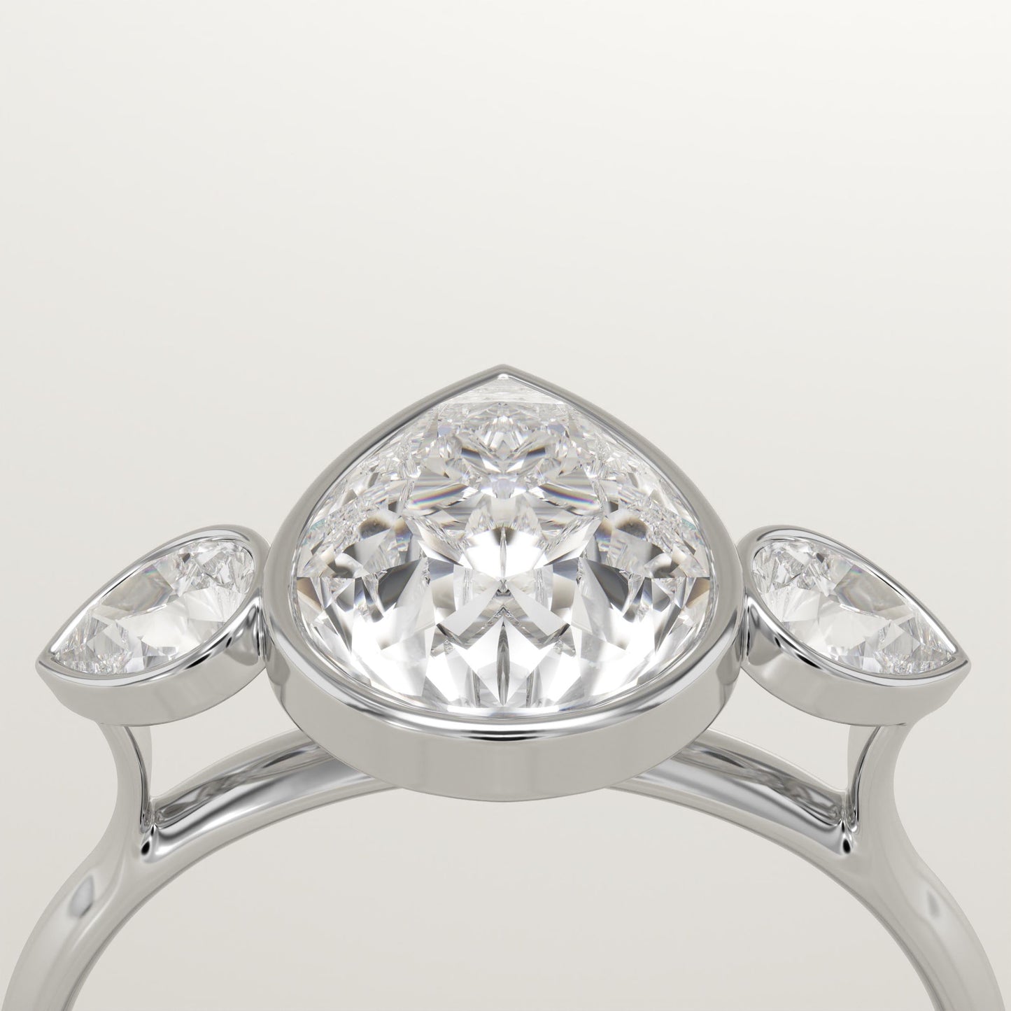 1.5 CT Pear Cut Three Stone Bezel Moissanite Engagement Ring