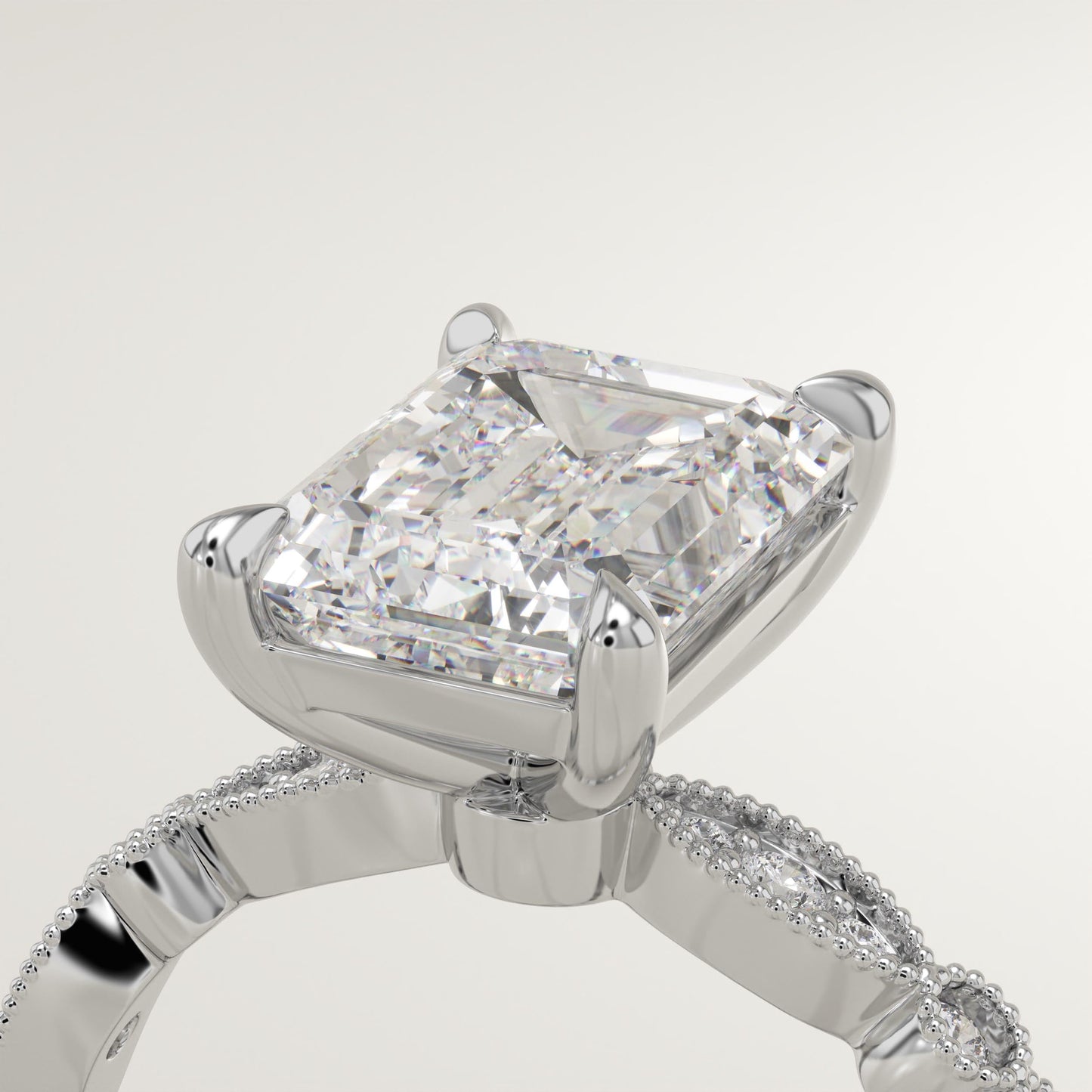 Emerald Cut Milgrain Pave Lab-Grown Diamond Engagement Ring