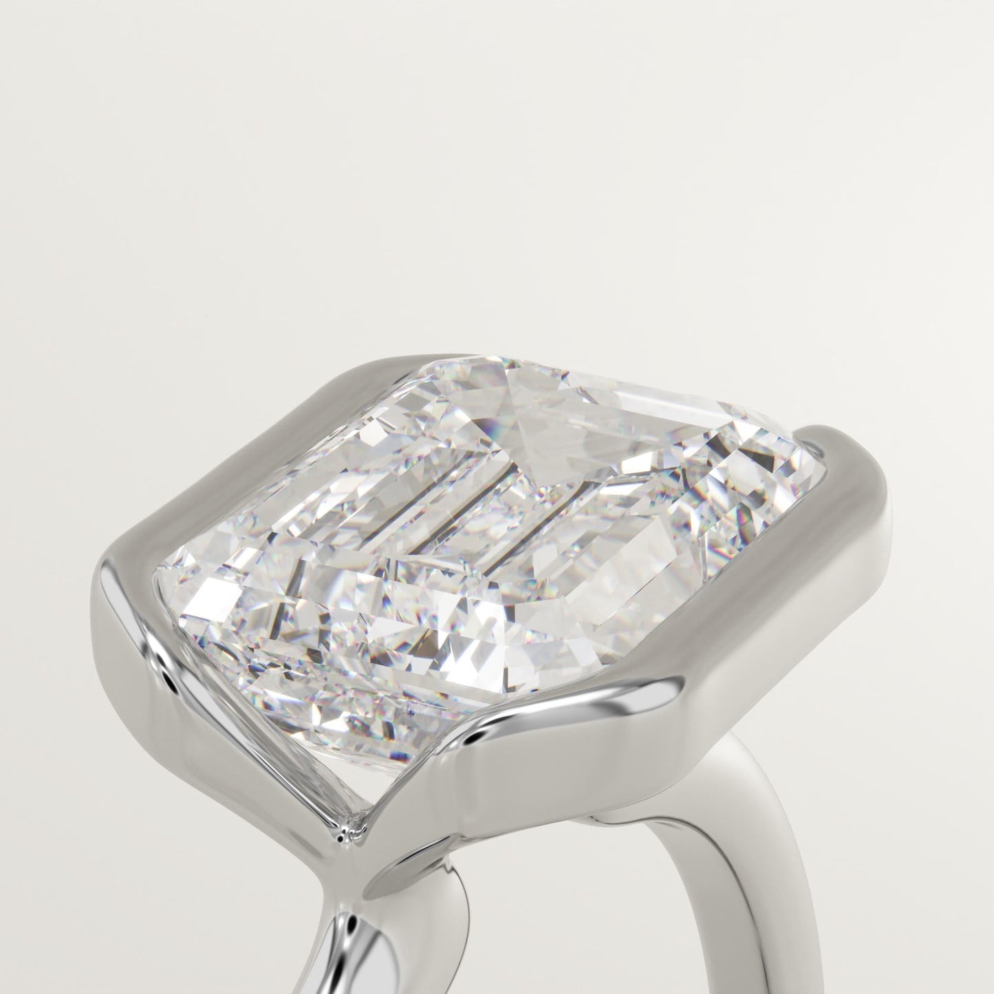 2 CT East West Emerald Cut Half Bezel Moissanite Engagement Ring