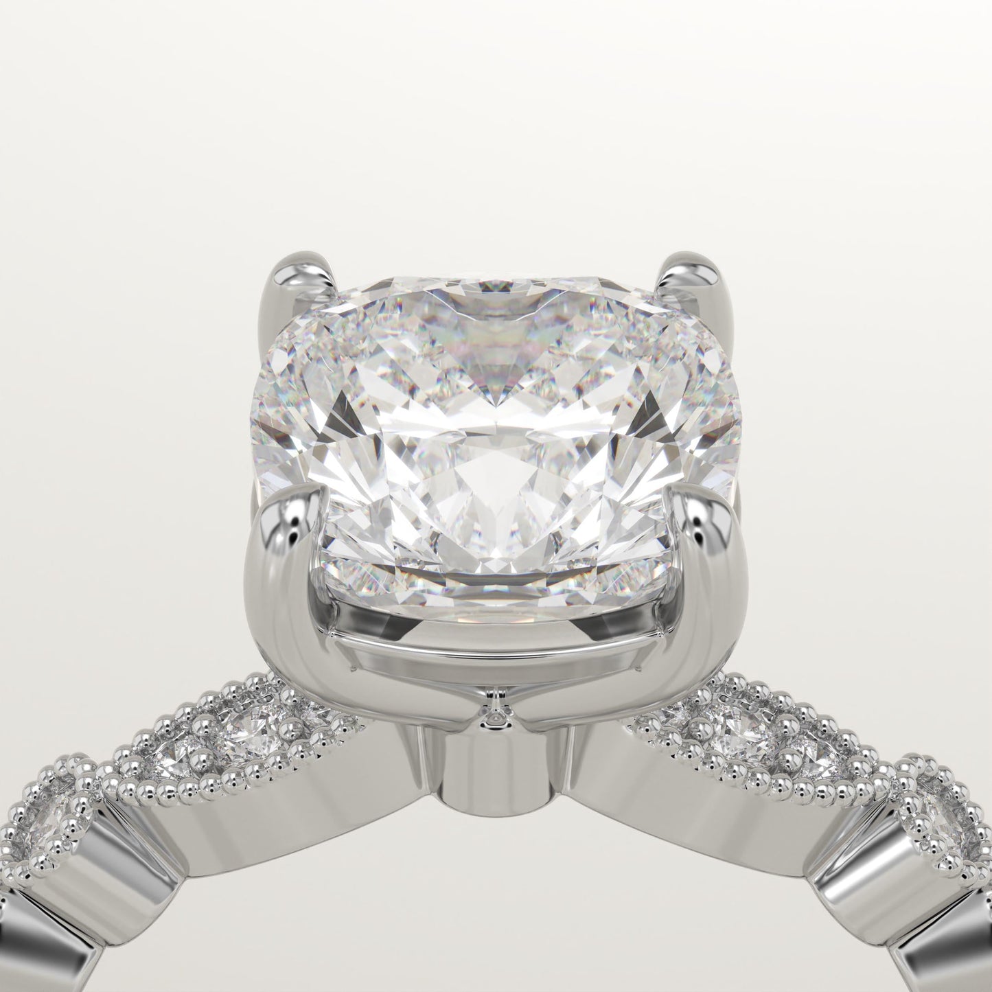 Cushion Cut Milgrain Pave Lab-Grown Diamond Engagement Ring