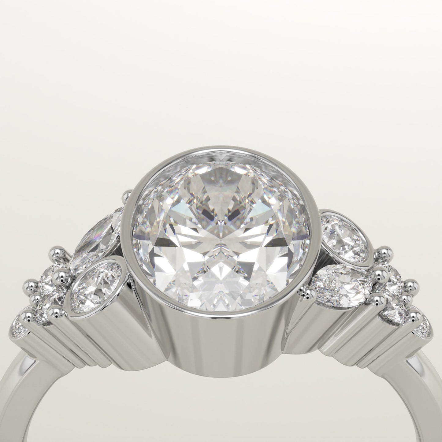 Oval Cut Bezel & Cluster Lab-Grown Diamond Engagement Ring