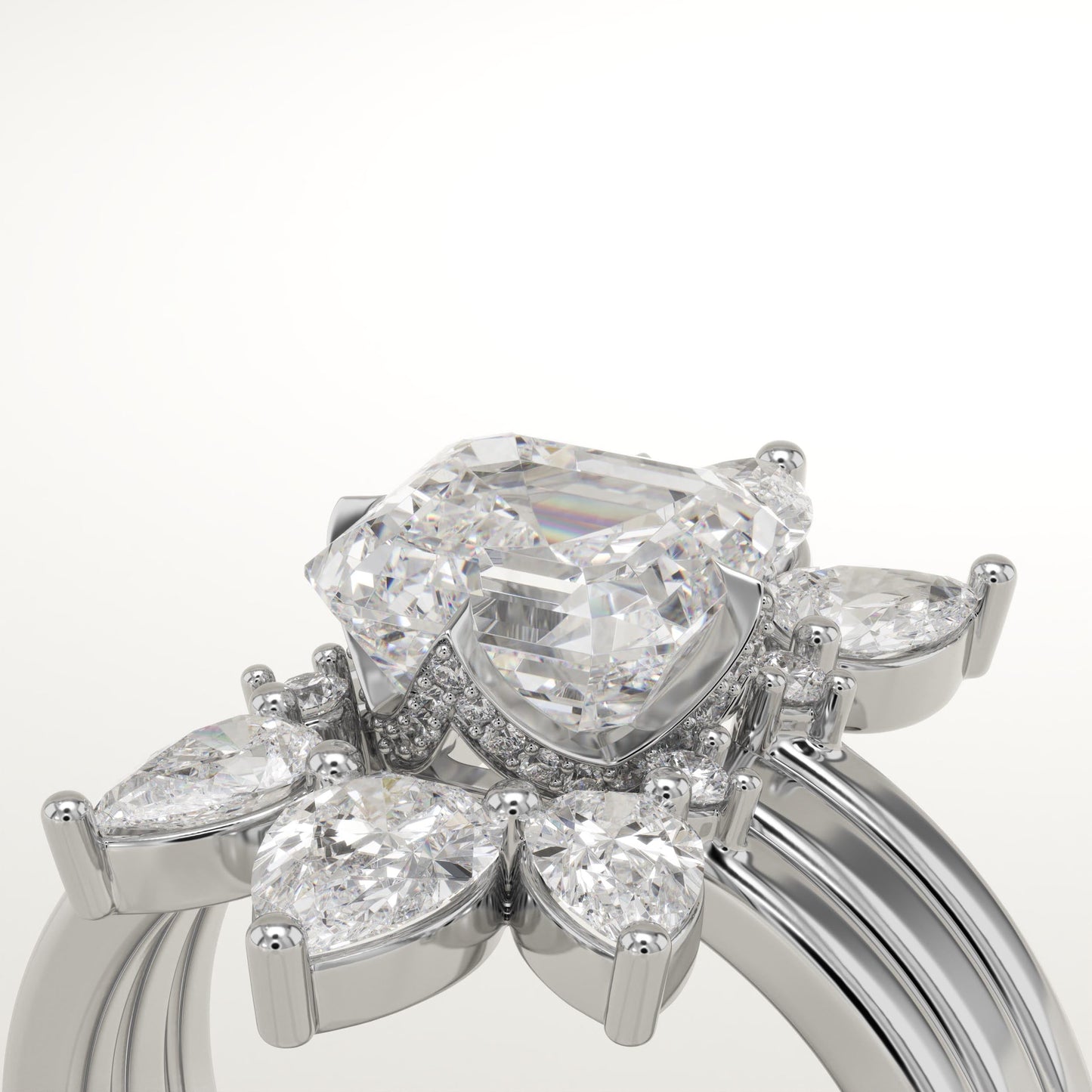 Asscher Cut Cluster Lab-Grown Diamond Bridal Set