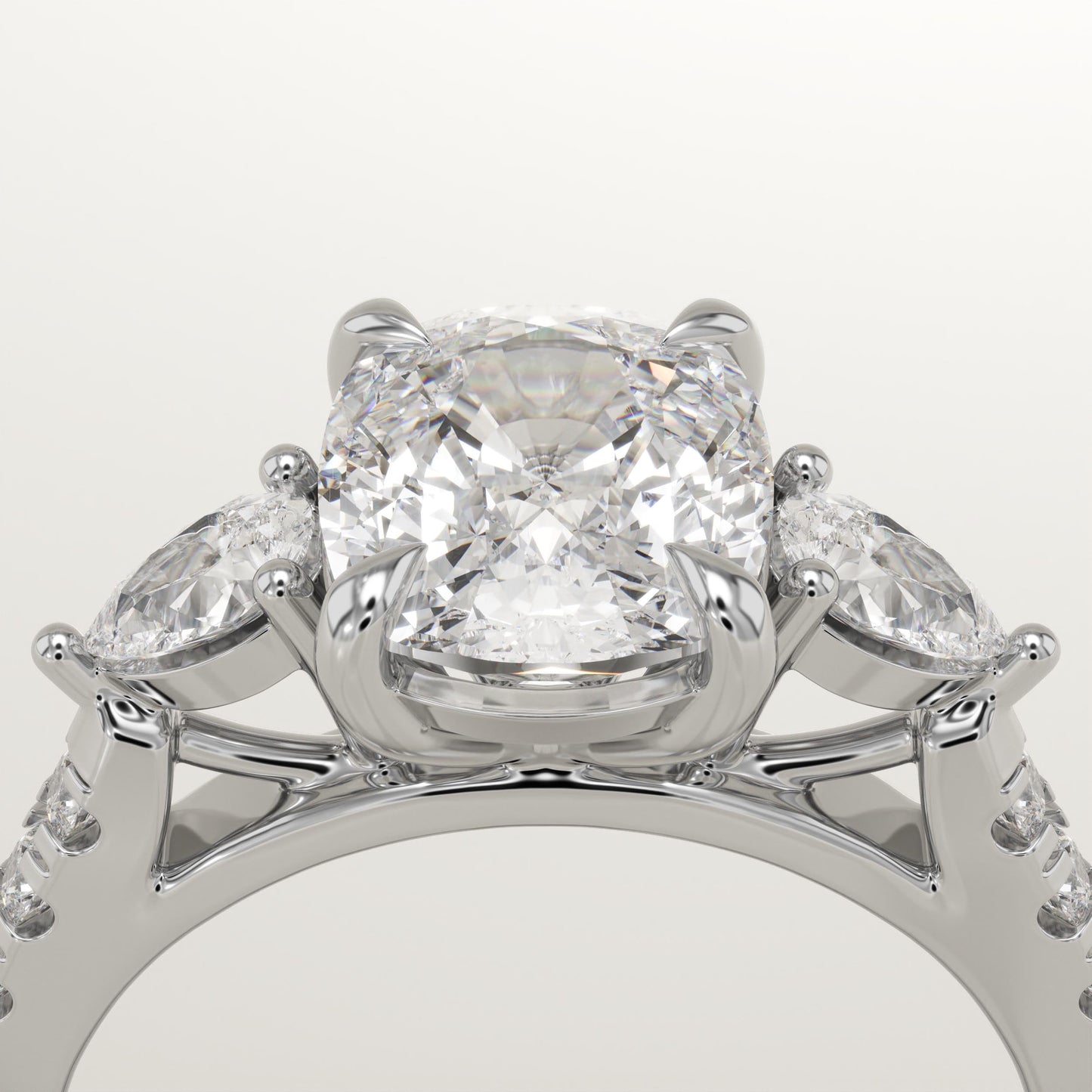 Elongated Cushion Cut Three Stone & Pave Lab-Grown Diamond Engagement Ring