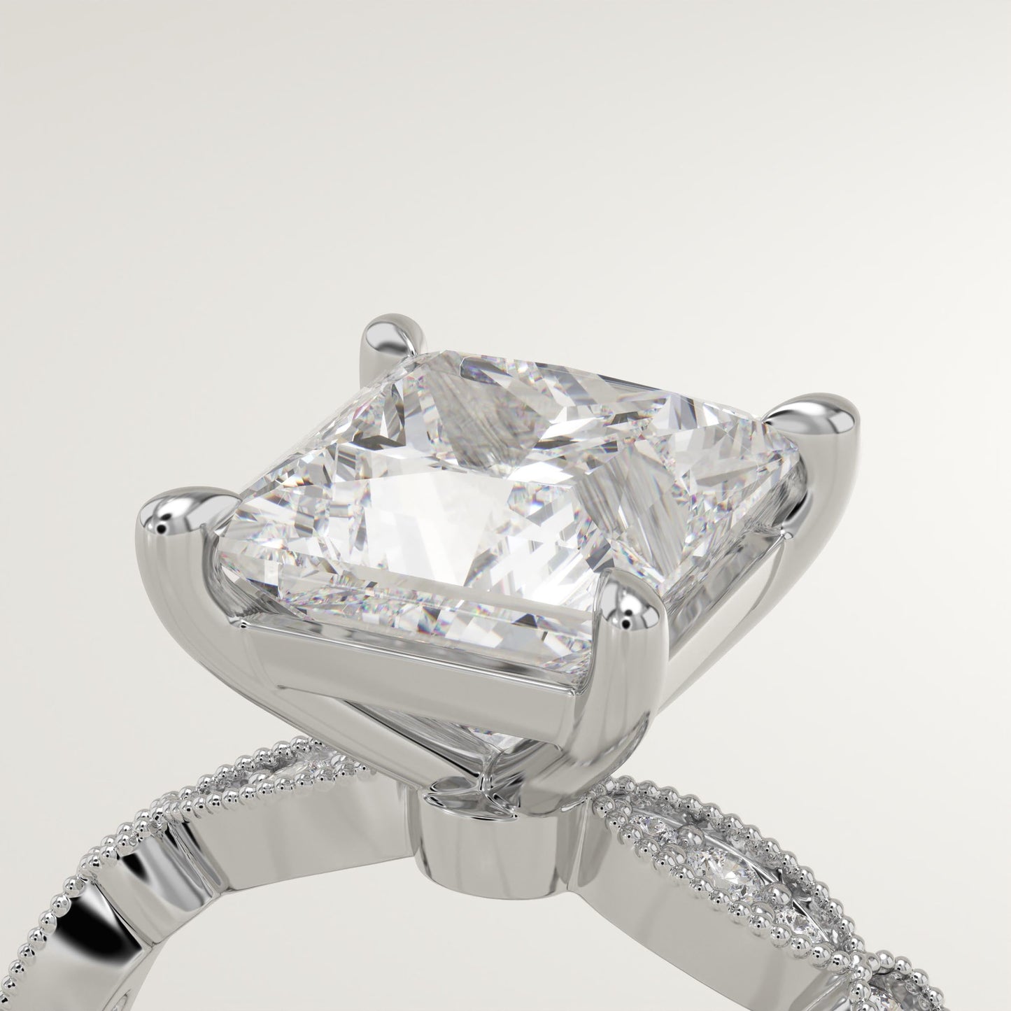 Princess Cut Milgrain Pave Lab-Grown Diamond Engagement Ring