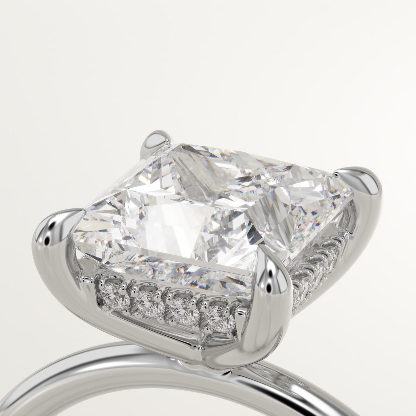 2.25 CT Princess Cut Hidden Halo Moissanite Engagement Ring