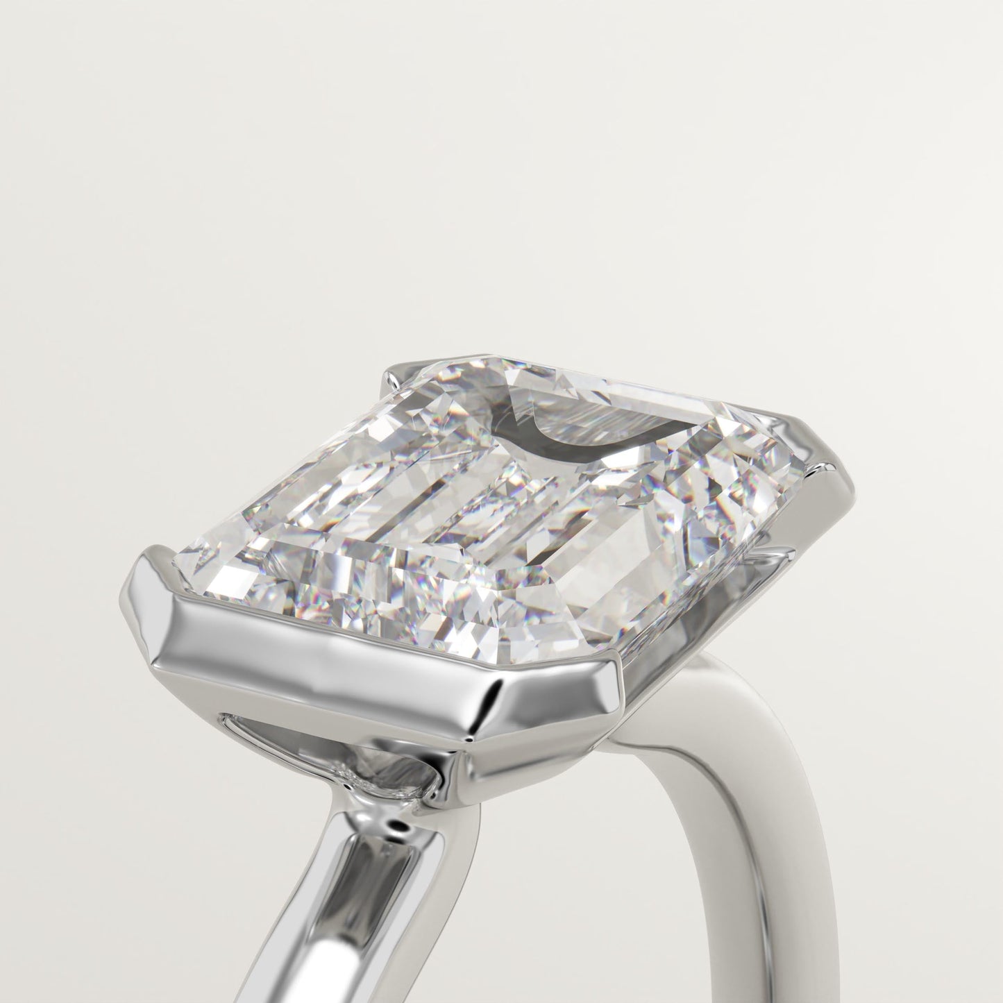 East West Emerald Cut Half Bezel Lab-Grown Diamond Engagement Ring