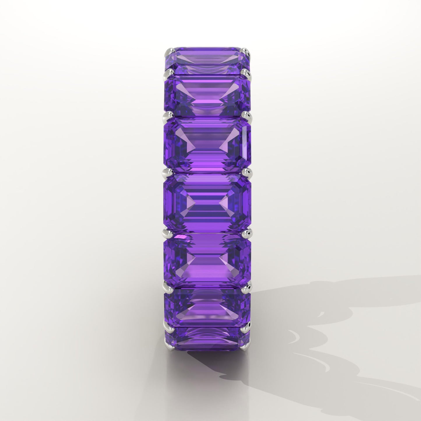 8.91 TCW Emerald Shaped February-Amethyst Birthstone Wedding Band