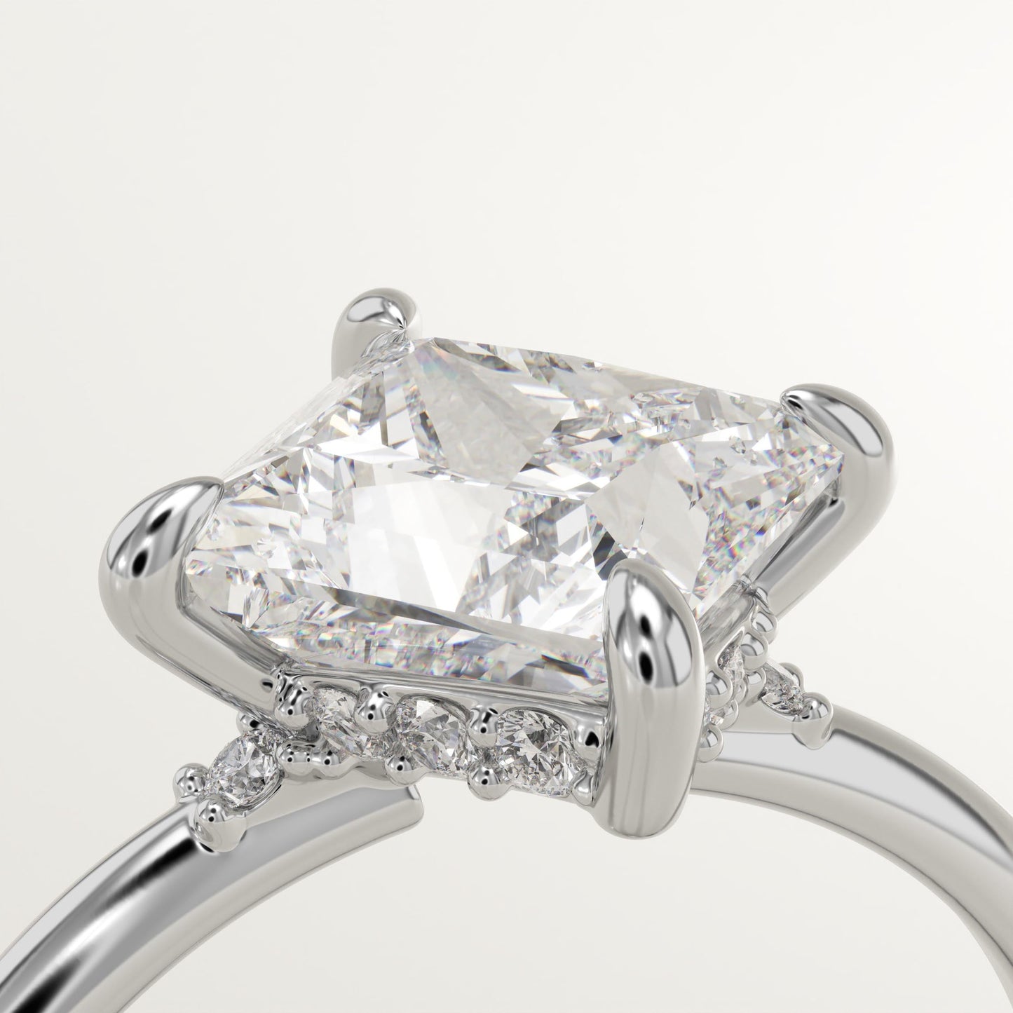 2.25 CT Princess Cut Hidden Halo Moissanite Engagement Ring