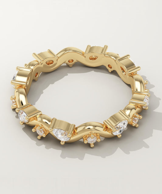 0.56 TCW Round & Pear Lab-Grown Diamond Curved Wedding Band