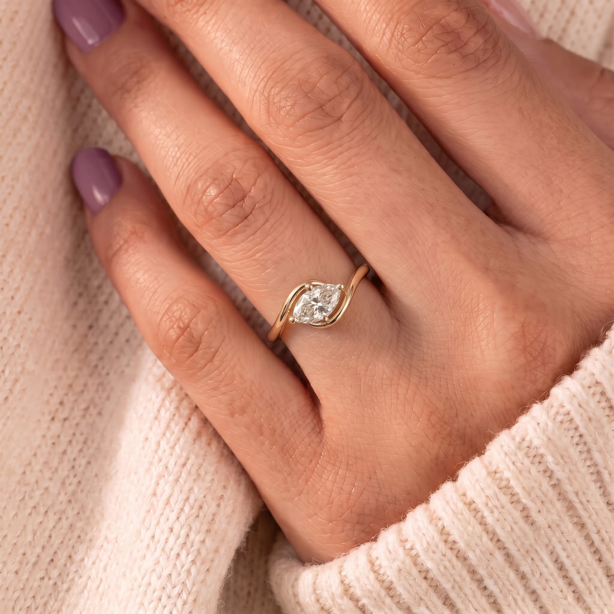1.5 CT East West Marquise Cut Solitaire Lab-Grown Diamond Engagement Ring