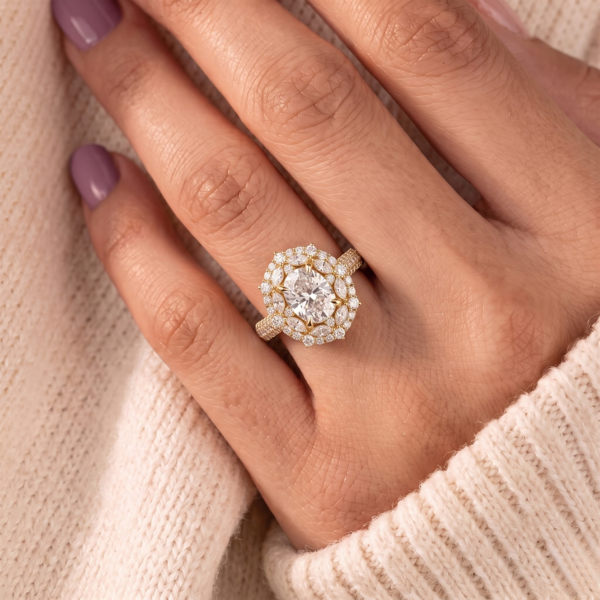 2 CT Pear Cut Curved Lab-Grown Diamond Engagement Ring
