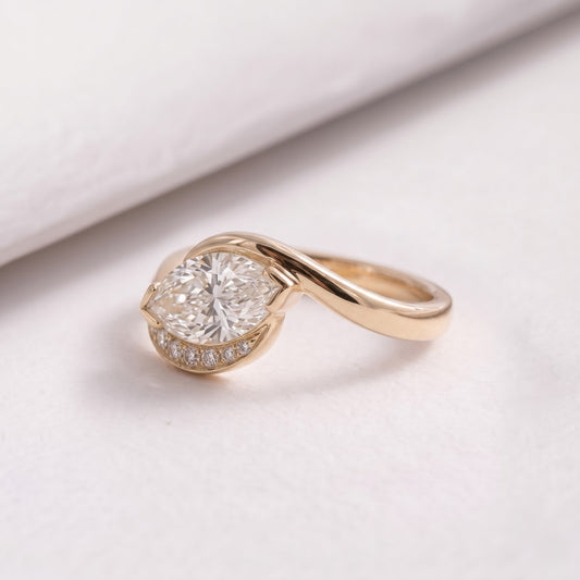 1 CT Marquise Cut Semi Pave Lab-Grown Diamond Engagement Ring