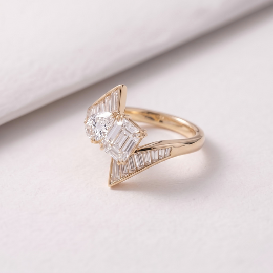 2 CT Pear Cut Curved Lab-Grown Diamond Engagement Ring