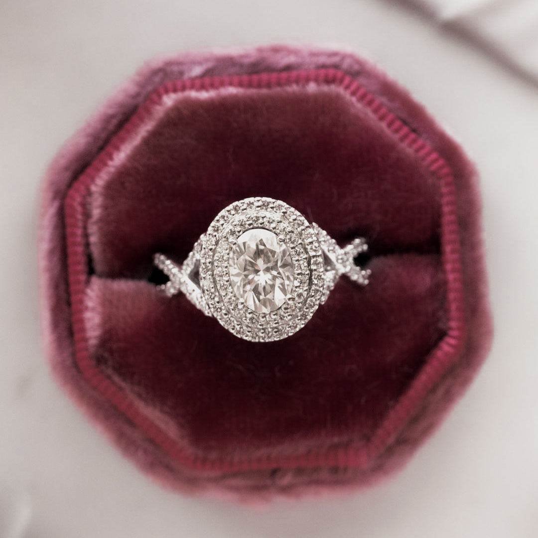 1 CT Oval Cut Double Halo & Twisted Pave Lab-Grown Diamond Engagement Ring 5
