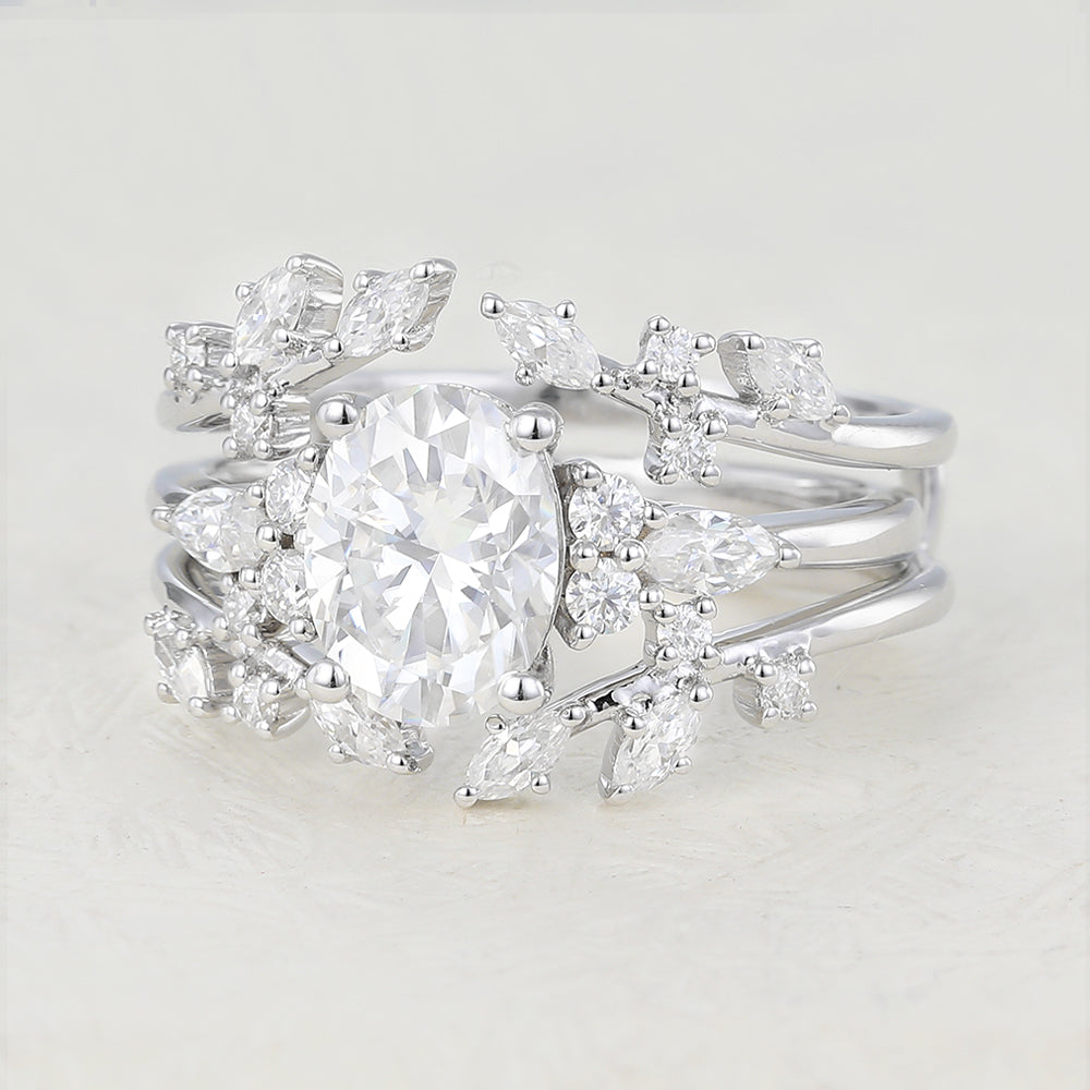 1.33 CT Oval Moissanite Vintage Cluster Bridal Ring Set