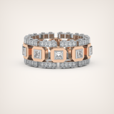 Princess & Round Moissanite Stones Two Tone Moissanite Wedding Band