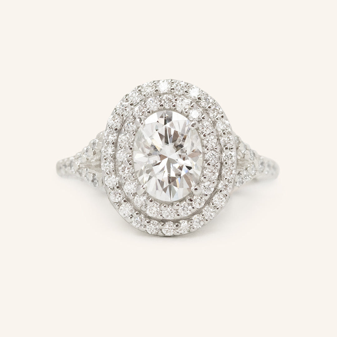 1 CT Oval Cut Double Halo Twisted Pave Lab-Grown Diamond Engagement Ring 1