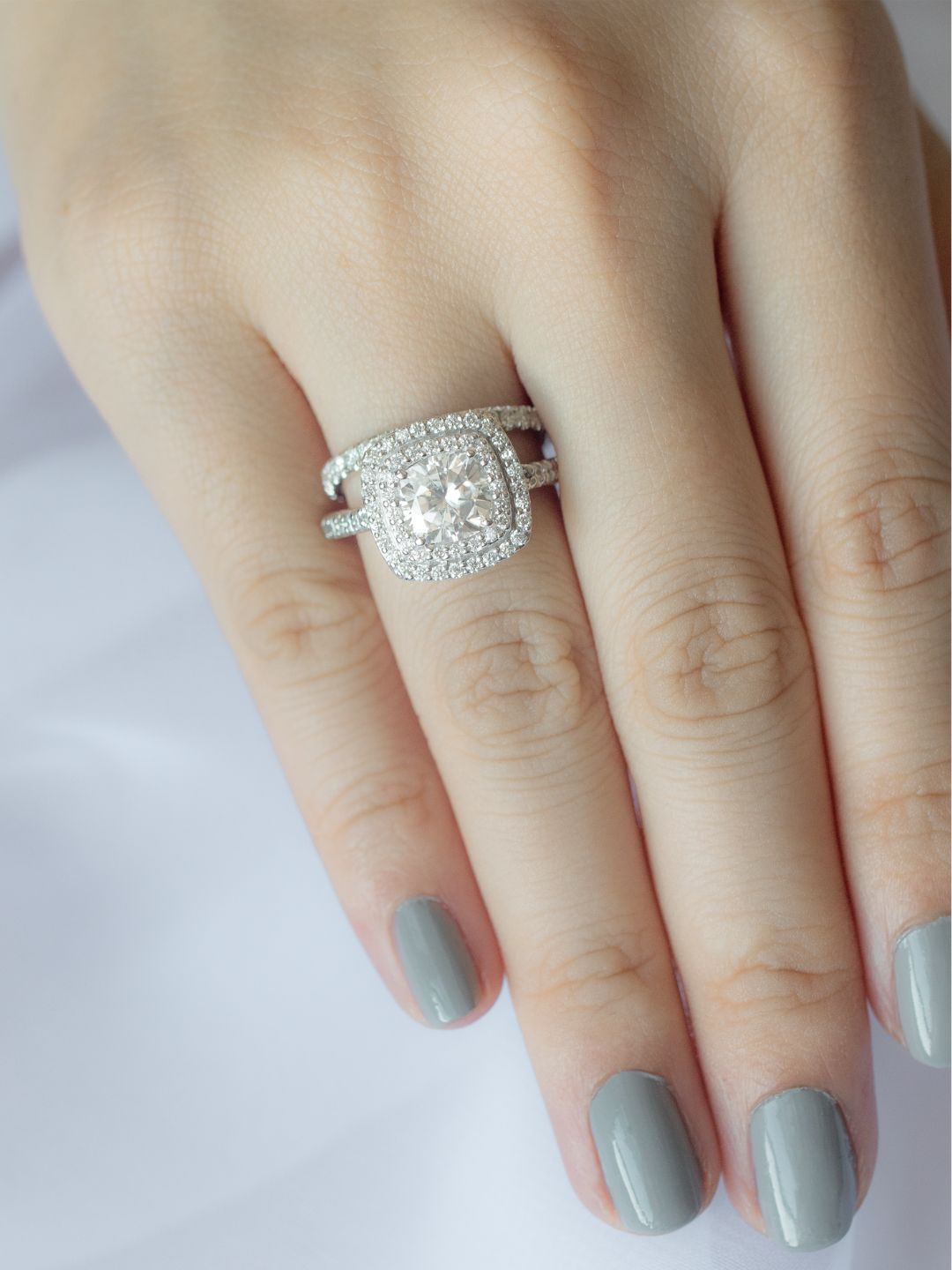 1 CT Cushion Cut Double Halo Lab-Grown Diamond Engagement Ring 6