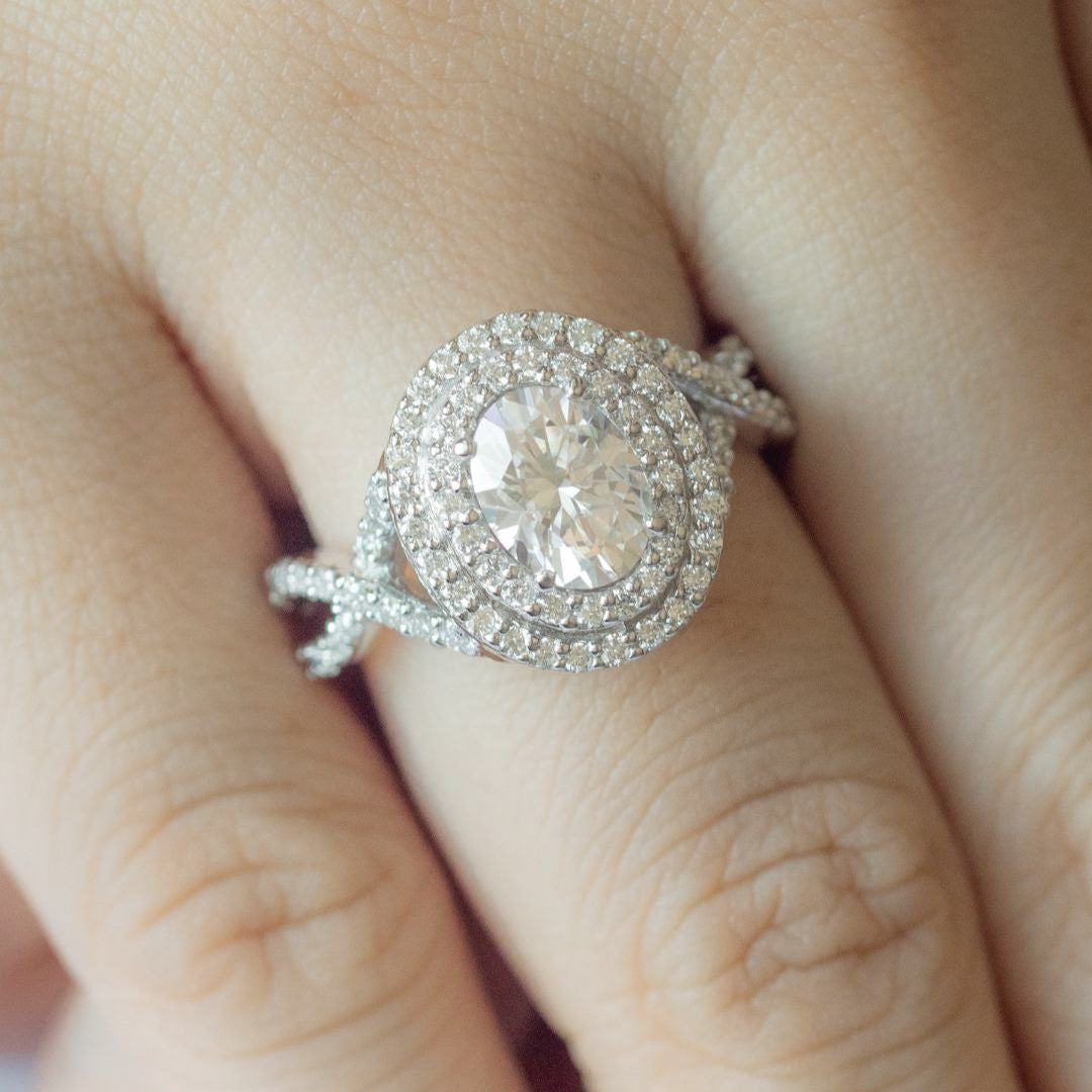 1 CT Oval Cut Double Halo & Twisted Pave Lab-Grown Diamond Engagement Ring 8