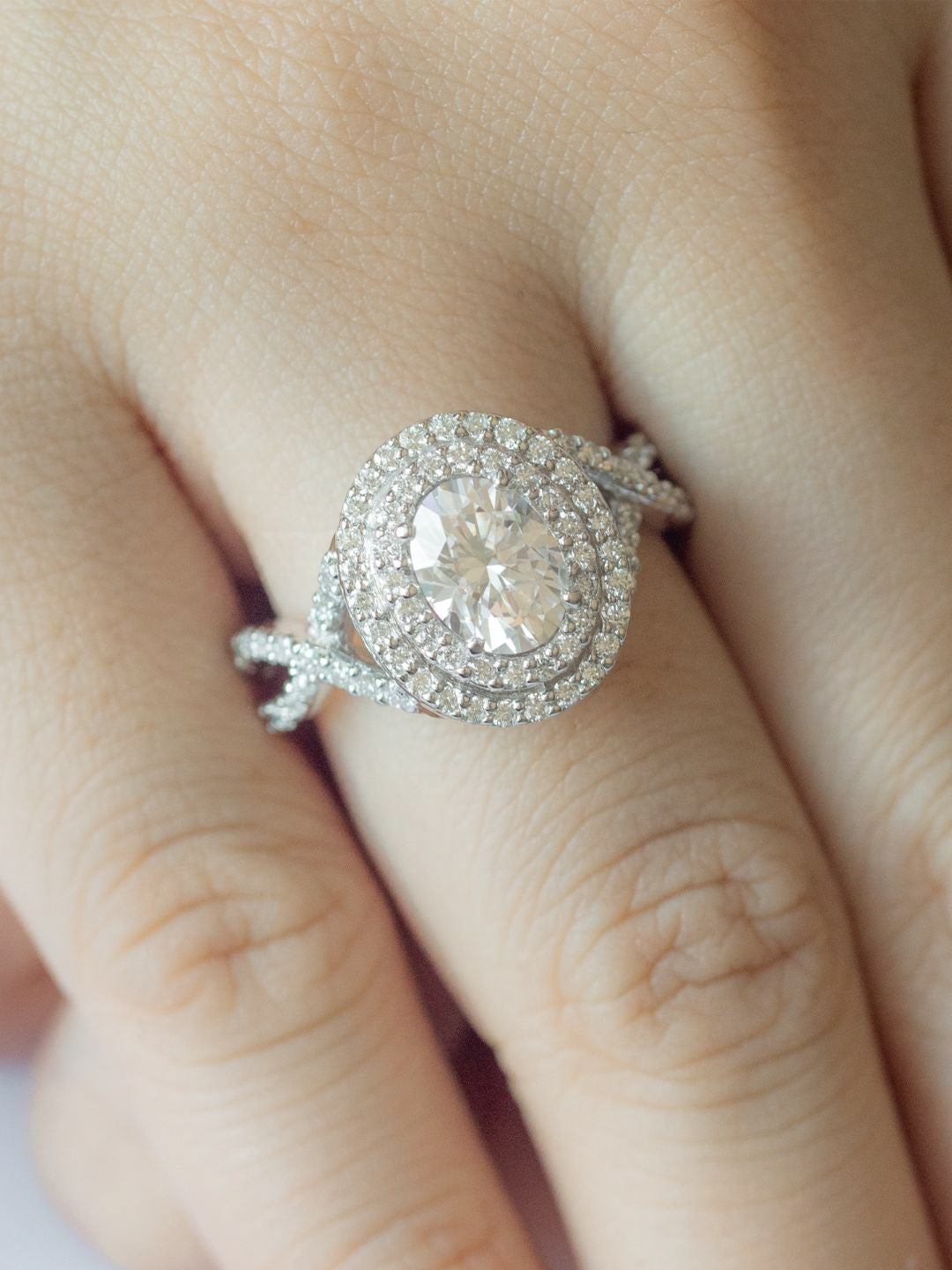 1 CT Oval Cut Double Halo & Twisted Pave Lab-Grown Diamond Engagement Ring 8