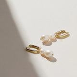 June-Pearl Birthstone Hoop Earrings