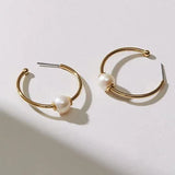 June-Pearl Birthstone Hoop Earrings