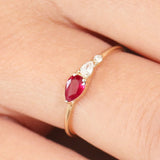 1 CT Pear Cut Three Stone Shaped July-Ruby Birthstone Engagement Ring