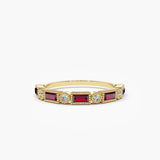 0.6 TCW Round & Baguette Shaped July-Ruby Birthstone Wedding Band