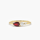 1 CT Pear Cut Three Stone Shaped July-Ruby Birthstone Engagement Ring