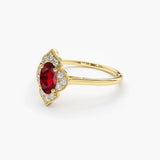1 CT Oval Cut Cluster Shaped July-Ruby Birthstone Engagement Ring